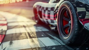 A closeup of the iconic checked pattern on the finish line signaling the end of an exhilarating historic race and the start of a new chapter in motorsports history.