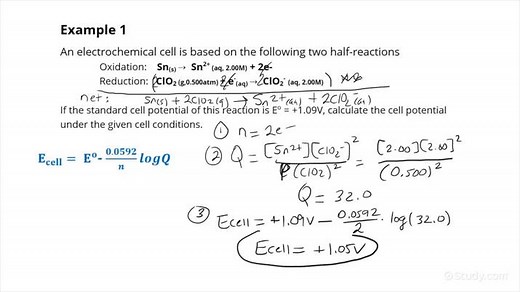 Calculating Cell Potentials in Nonstandard Conditions | Chemistry | Study.com