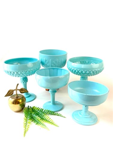 Vintage Milk Glass Pedistal CANDY DISH Ornate Painted Aqua Blue Diamond Cut Chippy Farmhouse Retro Home Wedding Decor Milk Bowl Mid Century - Etsy