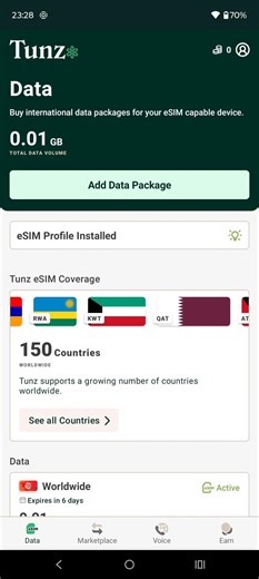 Tunz: eSIM для путешественников. Роуминг 150 стран по единому тарифу без дополнительных комиссий.