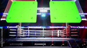 Empty boxing arena with green markered scoreboard for tracking High quality 4k footage mocap