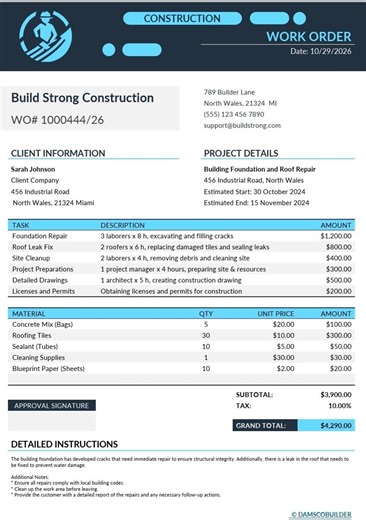 Construction Cost Estimate Template | Contractor Quote Form (editable Word) - Etsy