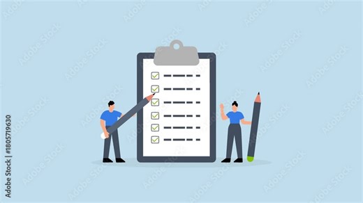 Task checklist - Task checklist, 4k animation business individuals with a clipboard and checklist pencil.
