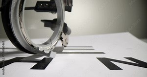 Optometry eyeglasses for fitting lenses with chart for focusing reading and eye examination. Optics medicine for myopia vision and vision examination