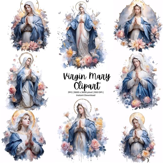 Virgin Mary Clipart JPG, Watercolor Clipart, Religious Clipart, Catholic Clipart, Praying Mary, Our Lady Clipart, Mother Mary Commercial Use - Etsy