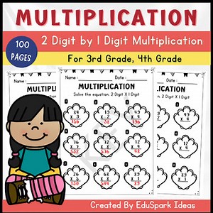 2 Digit by 1 Digit Multiplication Worksheets for 3rd Grade, 4th Grade