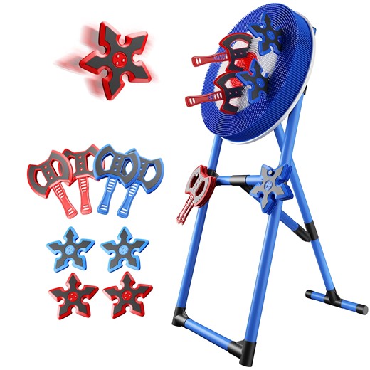 Family Axe Throwing Game with 4 Axes & 4 Darts for Kids & Adults,Axe Throwing Game for Backyard, Indoor &Outdoor,Yard Games,Carnival Games（Blue）