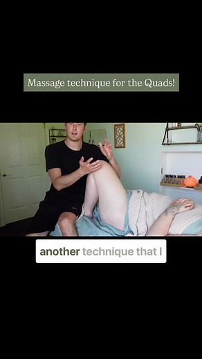 Steal this technique! When the client is lying on their back (supine) you can bend their knee and plant their foot on the table. Then interlace your fingers and squeeze the quads as you work from knee down to hip. This is a clip from the technique library inside the Two Hearts Bodywork Collective. If you’d like access to these videos, comment ‘Collective’ and we will get you set up! | Two Hearts Bodywork