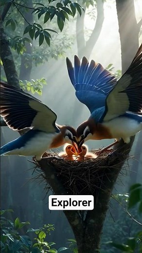 A Rare South Korean Bird Gently Feeding Its Chicks in the Forest #birds