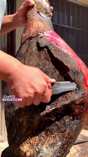 🔪🥩 The process of trimming cured ham outer skin