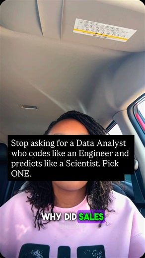 Susan Gatura on Instagram: "So which one should you choose? Ask yourself: What kind of problems do I want to solve? Data Analytics:help businesses make decisions Data Science:build predictive models Data Engineering:build data infrastructure And if you’re a company reading this and your job posting asks for all three? You’re either hiring three people or you’re about to waste months interviewing confused candidates who don’t know which skill set you actually need. Pick one. Hire for that. Build 