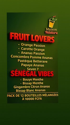 Menu des jus pack de 12 bouteilles 250 ml mélanges 10.000fcfa Dakar 00221766267141#healthy #detox #foodlover #yummmmy #juicy #virałreels #tasty #dakar #senegal | Maison ndakaru