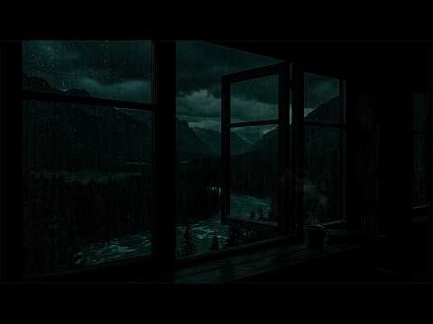 Soft Rainy Night Outside in Window Bedroom | Cozy Warm Ambience for Relaxing Sleep