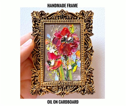 Poppy Flower Painting, Impasto Oil Art, Mini Original Poppies Floral Artwork, Vintage Style Framed - Etsy UK