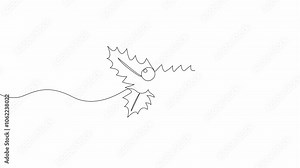 Video. Mistletoe holly drawing with one continuous line. Symbol for Christmas New Year greeting card. Animation on white background. 4K.