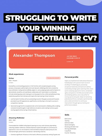 Save this to easily customise a ready-to-use football CV example! ⚽ Check out our football CV example that comes with an expertly-written step-by-step guide. Click the link in bio to learn more. Follow us for tips on how to write a successful CV and more! #football #CVWritingTips #FootballPlayer #CVtips #CV