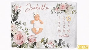 OLIVE OLIVIA Personalized Monthly Baby Milestone Blanket, Baby Months Blanket, Perfect Custom Newborn Gifts,30"x40"