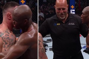 Watch referee taunt Usman and Covington after fierce rivals hug at end of war