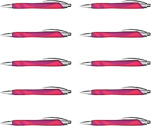 DISCOUNT PROMOS 10 Pens with Groovy Design Pack - Click to write, Plastic - Pink