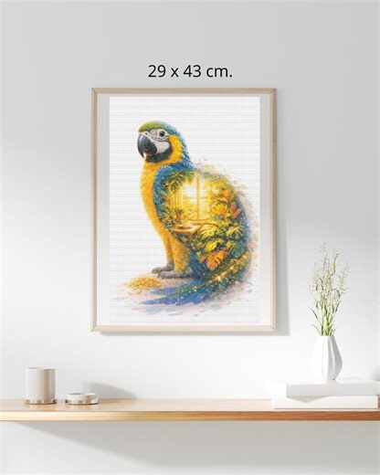 Blue and Gold Macaw Cross Stitch Pattern – Tropical Parrot Embroidery Design (PDF) - Etsy