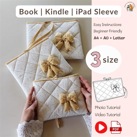 Kindle Cover Sewing Pattern, iPad Sleeve Pattern, Book Pouch With Bow - Etsy