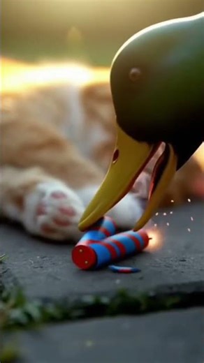 😱 Sneaky Cat Wakes Sleeping Duck with a Firecracker! 💥🐱🦆