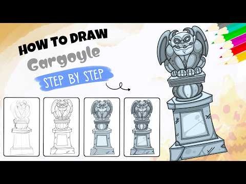 How to Draw a Gargoyle Step by Step 🗿🦇 | Easy Halloween Drawing Tutorial
