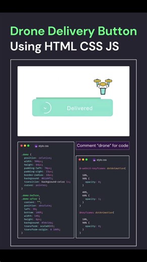 Drone Delivery Animation Button using HTML CSS JS 🔥 #trending #viral #youtubeshorts #shorts #explore