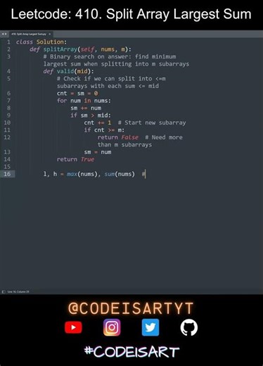 Leetcode 410. Split Array Largest Sum in Python | Python Leetcode | Python Coding Tutorial | ASMR