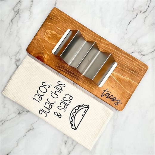 Handmade Wooden Taco Board Set: Kitchen Towel & Taco Holder - Etsy