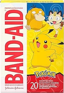 Band-Aid Brand Adhesive Bandages for Minor Cuts & Scrapes, Wound Care Featuring Pokémon Characters for Kids, Assorted Sizes 20 ct