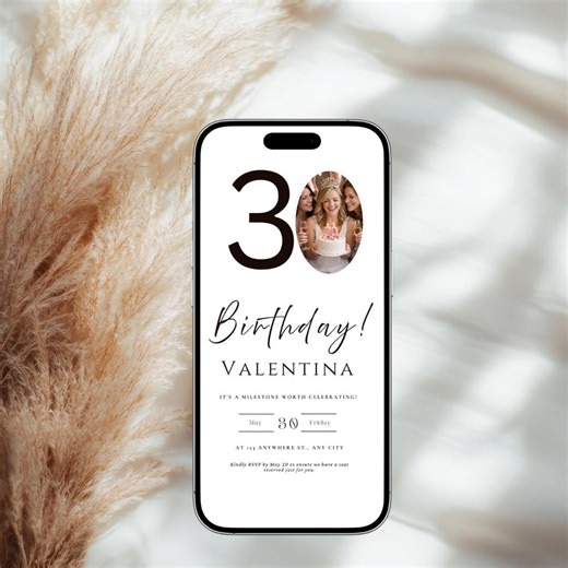 30th Birthday Invitation, Photo Birthday Evite, Milestone Birthday Invite, Digital Phone Invitation, Editable Canva Template - Etsy