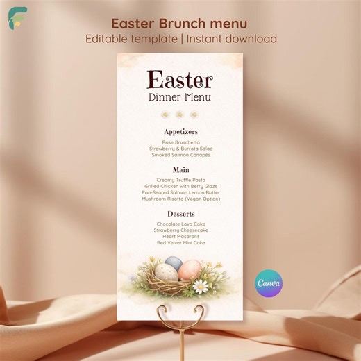 Watercolor Easter Menu Template | Rustic Spring Dinner, Brunch (canva Editable, Printable Digital Download) - Etsy