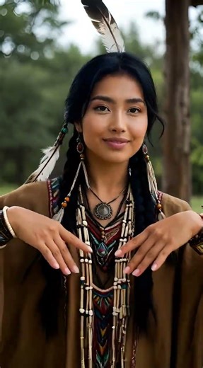 Beautiful young Native American woman in traditional attire, cultural heritage portrait #indigenous