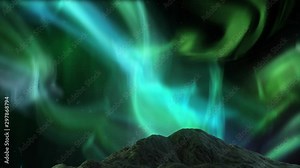 3D rendered beautiful aurora borealis formation in the sky as lights in northern islands