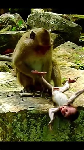 Monkey species: Baby monkey tries to escape from the big monkey that kidnapped it.