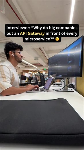 Bhavesh Vaswani on Instagram: "Asked in most system design interviews — an API Gateway keeps microservices clean, fast, and secure, just like a receptionist in office : Comment "PDF" to get detailed notes . ⸻ 1️⃣ One Entry Point (No Chaos) 👉 Clients hit one URL instead of 20 microservices. Example: Like entering a mall through one main gate instead of 20 side doors. ⸻ 2️⃣ Smart Routing & Load Balancing 👉 Gateway sends each request to the right service/server. Example: Like a receptionist sendi
