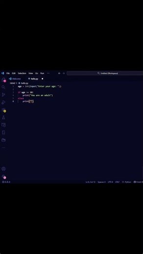 Simple Python age checker.Uses input and if statements.Save this and try it 👀#python #fyp