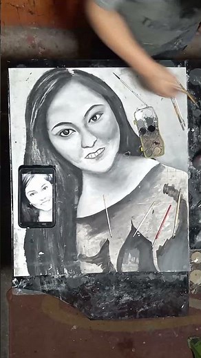 Tutorial rápido para dibujar y pintar un rostro realista a blanco y negro #arte #acuarela #dibujo
