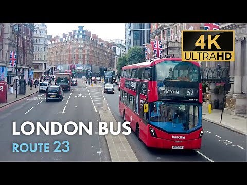 London Bus Ride, Route 23, Double Decker, 4K Virtual Tour