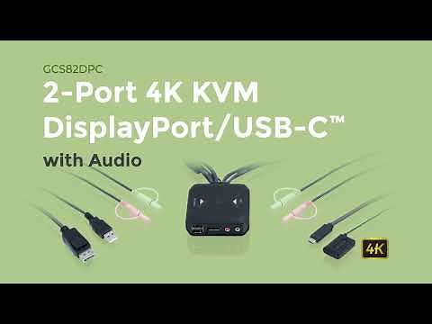IOGEAR 2-Port 4K Hybrid KVM Switch with DisplayPort, USB-C and Audio | GCS82DPC