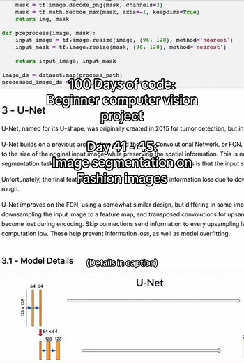 100 days of code: day 41-45 I started on an image segmentation project with a dataset I found online (Clothing co Parsing) available on github. The dataset is a relatively small size for an image segmentation task. Images are high resolution to capture the details of each classes. The purpose was to identify class categories from each image and extract their individual fine grain features for further processing. I considered using Mask RCNN and approach the problem as an instance segmentation in