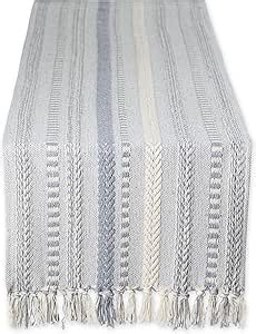 DII Farmhouse Braided Stripe Table Runner Collection, 15x72 (15x77, Fringe Included), Cool Gray