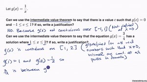 Justification with the intermediate value theorem: equation