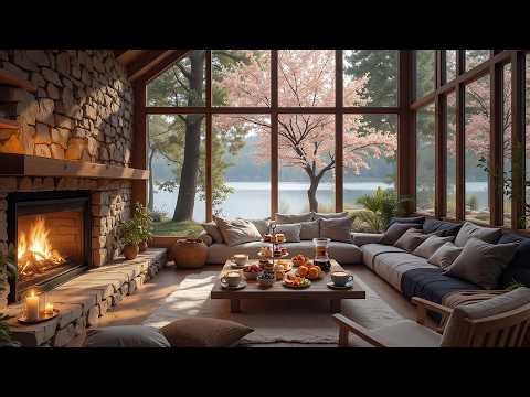 Cozy Spring Cabin Ambience 🔥 Gentle Piano Music & Relaxing Fireplace for Deep Sleep