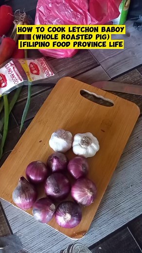 HOW TO COOK LETCHONG BABOY? (WHOLE ROASTED PIG)|FILIPINO FOOD PROVINCE LIFE🐖🌿 #howtocookletchon #roastedpig #filipinofood #provincelife #LETCHONBABOY #fyp #panglasangpinoy #FilipinoRecipe PREPARATION: Step 1/6 Take a pig whose entrails have been removed and wash its inside with boiling water. Leave to drain. Step 2/6 Rub the mixture of salt and pepper on the pig’s skin and its inside. Step 3/6 Skewer a pig on a long bamboo stick. Step 4/6 Prepare the stuffing by pounding together lemon grass a