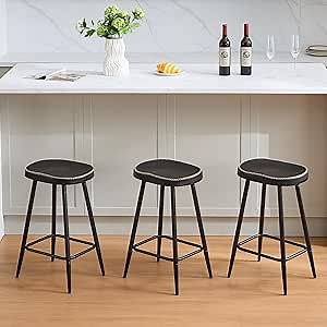 Counter Stools Set of 3, Modern 24 inch Counter Height Stools, Black Faux Leather Backless Barstools for Kitchen Island (Black, 3 PCS 24'' Height)