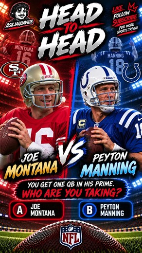 HEAD TO HEAD: JOE MONTANA vs. PEYTON MANNING #NFL #trivia #football #sports #quarterback #qb #GOAT
