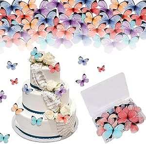 Edible Butterfly Cake Decorations - Edible Butterflies Set of 50Pcs for Cake Decorating, Edible Wafer Paper Butterflies Cupcake Toppers for Wedding Anniversary Birthday Party Decorating (Mixed Colour)