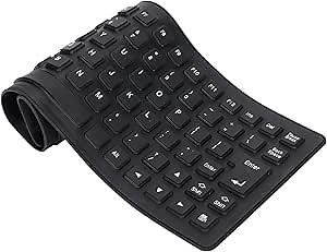 Silicone Folding Keyboard Portable Soft Keyboard Kit, USB Wired Silicone Rolling Keyboard for PC 85 Keys Standard Keyboard Light Weight Silent and Soft Flexible Keyboard Tool (Black)